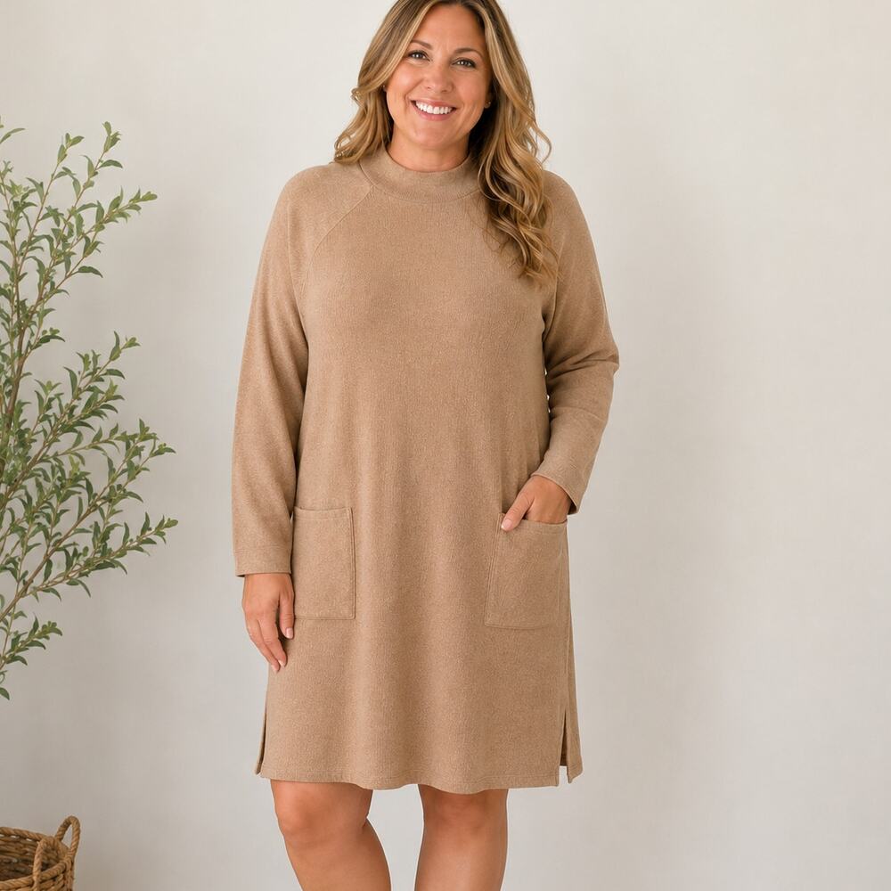 Lisa Bayne Mila Sweater Dress XXL Camel Beige Artful Home Lagenlook Tunic